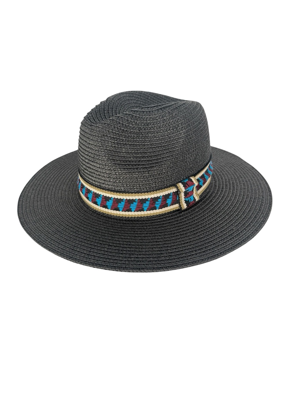 NWT Do Everything In Love Panama Straw Hat Aztec Boho Sun Beach Fedora Black O/S